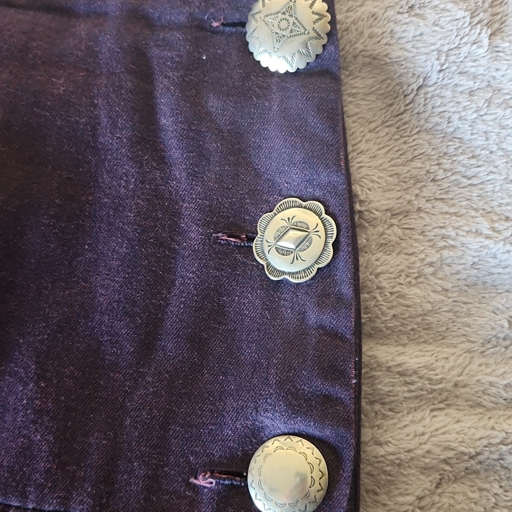 TARANGO Pleated Skirt Conch Buttons Women's Small Purple And Black Maxi Skirt